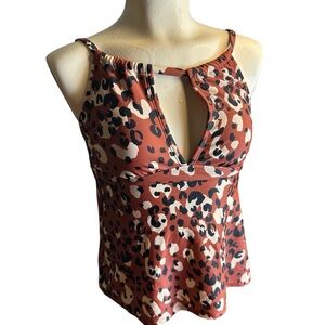 Leopard-Print High-Neck Keyhole Tankini Top